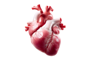 Detailed anatomical model of a human heart with transparent background