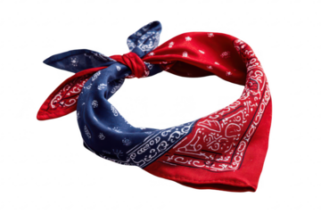 Tied bandana, red and blue, patterned