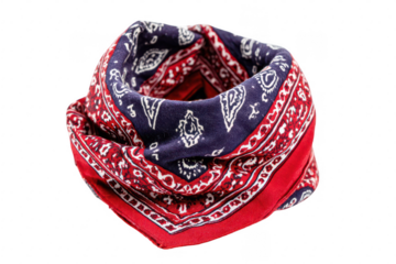 Red and blue bandana, patterned, circular