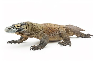 Obraz premium Isolated Komodo Dragon Walking White Background
