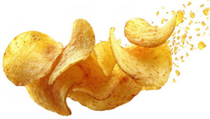 Crispy potato chips flying in the air
