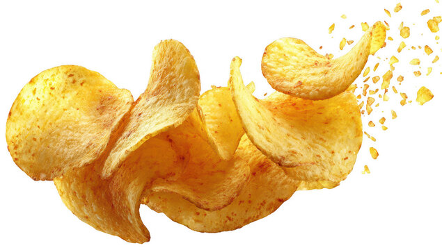 Crispy potato chips flying in the air