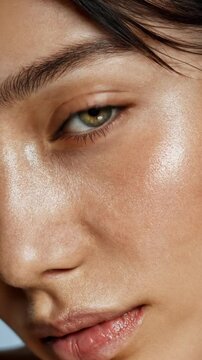Extreme Macro Portrait of a Woman's Eye with Golden Green Iris and Radiant Skin Detail in High Resolution