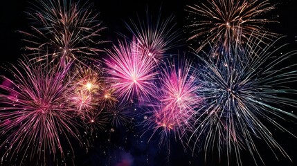Fototapeta premium Grand Fireworks Display in Dark Night Sky: Vibrant Celebration, Holiday, Festival
