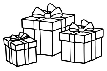 Gift Box Set Line Art Vector