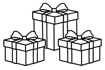 Gift Box Set Line Art Vector