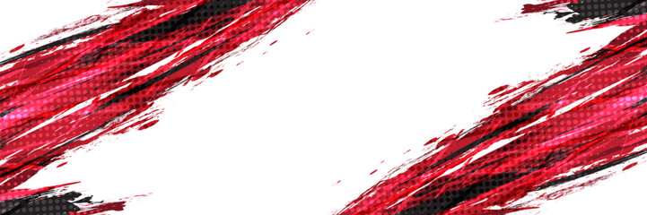 Sports Background with Black and Red Brush Strokes with Halftone Effect in Grunge Style