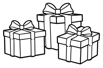 Gift Box Set Line Art Vector