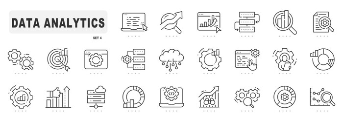 Data analytic related line icons. Chart, statistic, research etc. Editable stroke