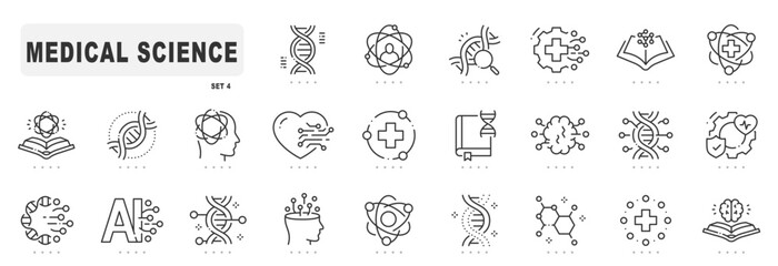 Medical science icons set. Science, dna, molecules research. Editable strokes