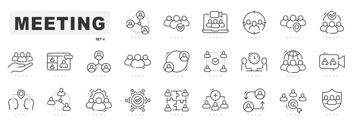 Meeting related line icons. Conference, team, group, teamwork etc. Editable stroke