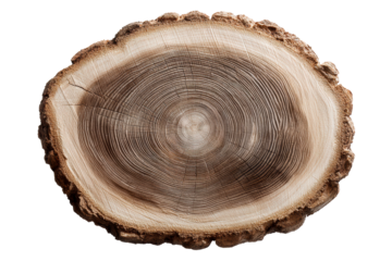 Tree stump slice with growth rings, transparent bg