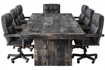 Dark wood conference table with leather chairs