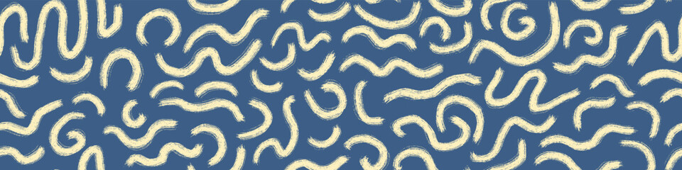 Seamless pattern with hand drawn brush lines. Doodle graffity on blue background. Vector illustration.