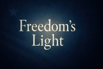 Obraz premium “Freedom’s Light” in elegant white lettering on a dark blue textured wall with a soft glow behind the text and a subtle stars and stripes motif in the corner, evoking a solemn patriotic atmosphere.