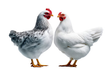 Fototapeta premium Two chickens standing side by side on a transparent background