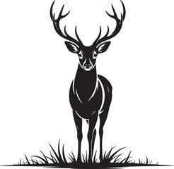 Silhouette of Deer with Antlers. Wildlife, forest, hunting, majestic, animal. Vector illustration on white background
