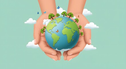 Hands tenderly cradling the blue globe, a powerful symbol of global environmental care and peace