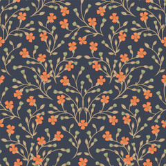 Orange floral seamless carpet. Interlacing of small flowers.