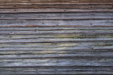 Close-Up of Old Log Wall. Rustic Wooden Texture Background