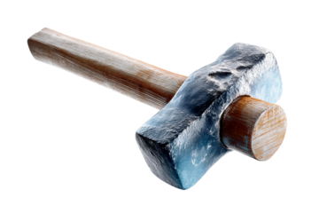 Heavy hammer with wooden handle on transparent background