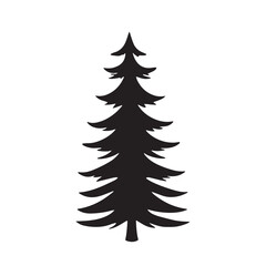 Obraz premium Tall evergreen tree silhouette isolated on white background 