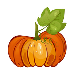 Pumpkin with leaf for autumn harvest,Halloween,Thanksgiving design.For greeting cards, posters, flyers, banners for fall festivals and farmers’ markets, packaging,website, game icons, textile design