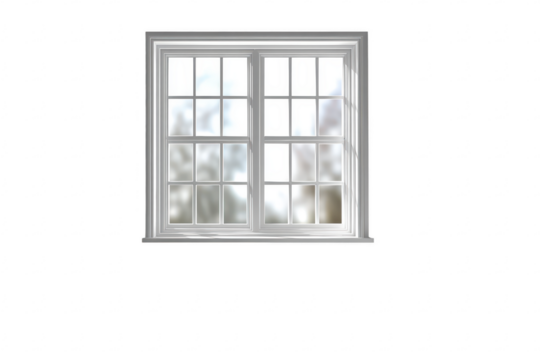 White window with panes, winter scene