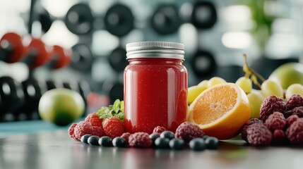 A vibrant jar of berry jam surrounded by fresh fruits, capturing the essence of homemade goodness and healthy eating, ideal for culinary enthusiasts and food lovers.
