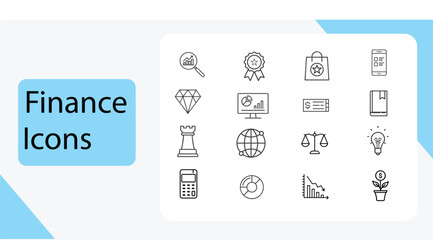 Finance outline icon set with editable stroke