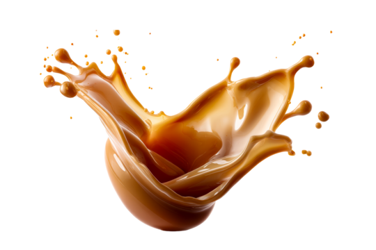 Coffee splash creates dynamic pattern in transparent backdrop