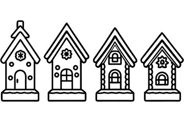 Naklejka premium Gingerbread House Line Art Set