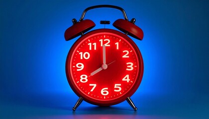 red alarm clock on blue background