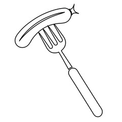  Fork with Sausage Line Art Icon