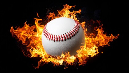 baseball in flames on black 