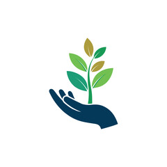 Hand with Growing Plant Logo design vector 
