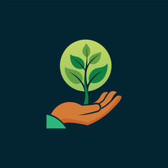Hand with Growing Plant Logo design vector 