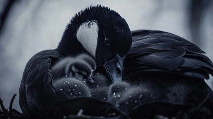 canadian goose protecting her babies
