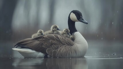 canadian goose protecting her babies
