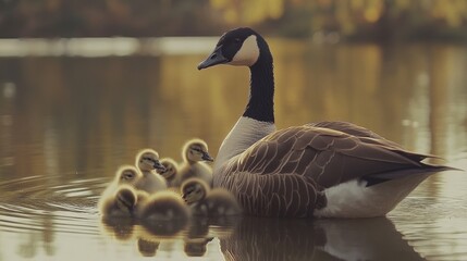 canadian goose protecting her babies
