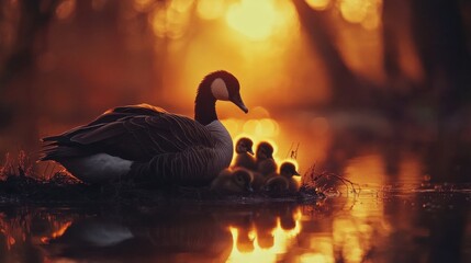 canadian goose protecting her babies
