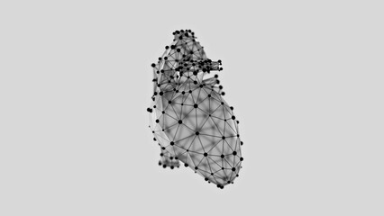 3d illustration of low-poly heart against white background. Low poly heart wireframe made of black dots