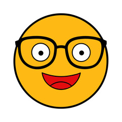 Fototapeta premium Minimalist clipart of a smiling emoji wearing glasses on white background vector illustration