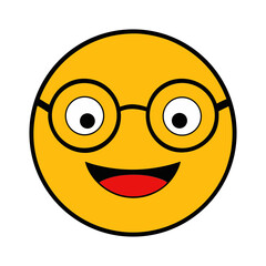 Fototapeta premium Minimalist clipart of a smiling emoji wearing glasses on white background vector illustration