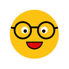 Fototapeta premium Minimalist clipart of a smiling emoji wearing glasses on white background vector illustration