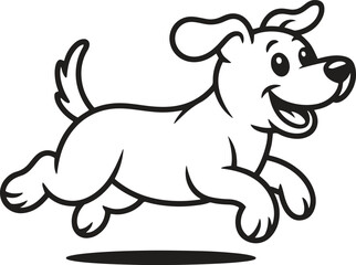 Happy running dog outline illustration isolated on white background
