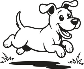 Happy running dog outline illustration isolated on white background