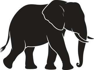 Silhouette of Elephant Walking. Wildlife, safari, nature, mammal, strength. Vector illustration on white background