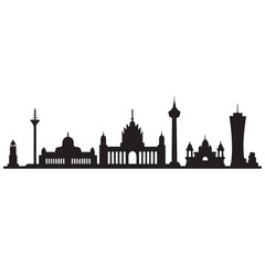 Fototapeta premium Vector Jakarta skyline. Travel Jakarta famous landmarks. Business and tourism concept for presentation, banner, web site. Vector black silhouette. with white background