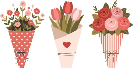 spring flower bouquets vector illustration isolated on white background